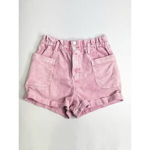 SO High Rise Mom Shorts 9/29W Pink Corduroy Paperbag Waist Patch Pockets